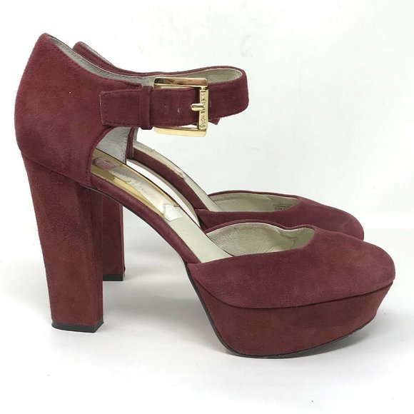 Michael Kors Shoes - Michael Michael Kors Womens Haven Ankle Strap Suede Platform Pumps Cinnabar 7.5M